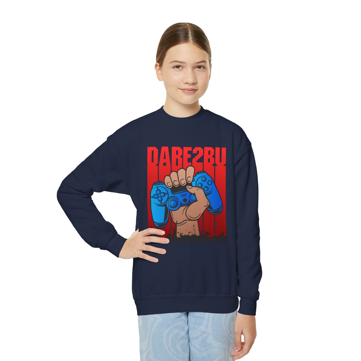 Youth Crewneck Sweatshirt – 'DARE2B U' Gaming Fist Print