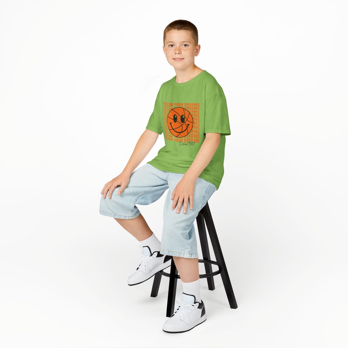Kids Tee — 'Follow Your Dreams' Smiley Basketball Graphic