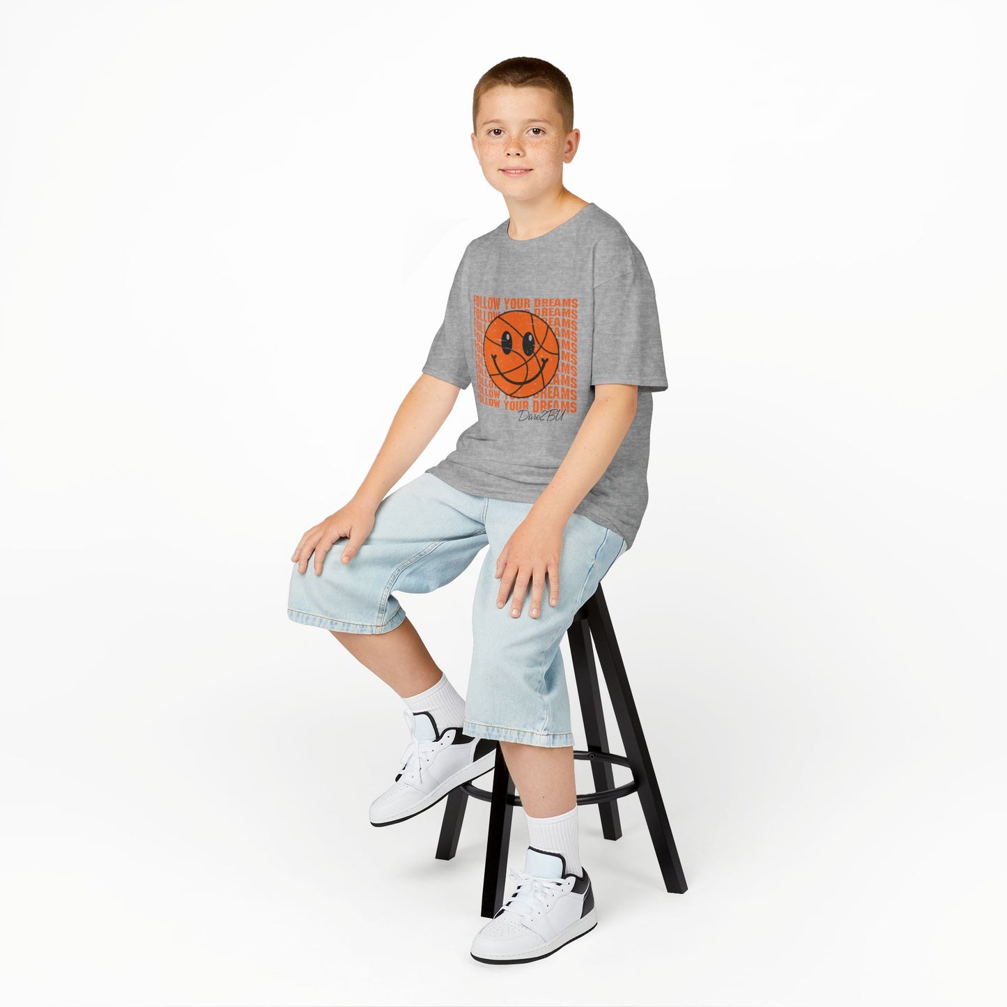 Kids Tee — 'Follow Your Dreams' Smiley Basketball Graphic