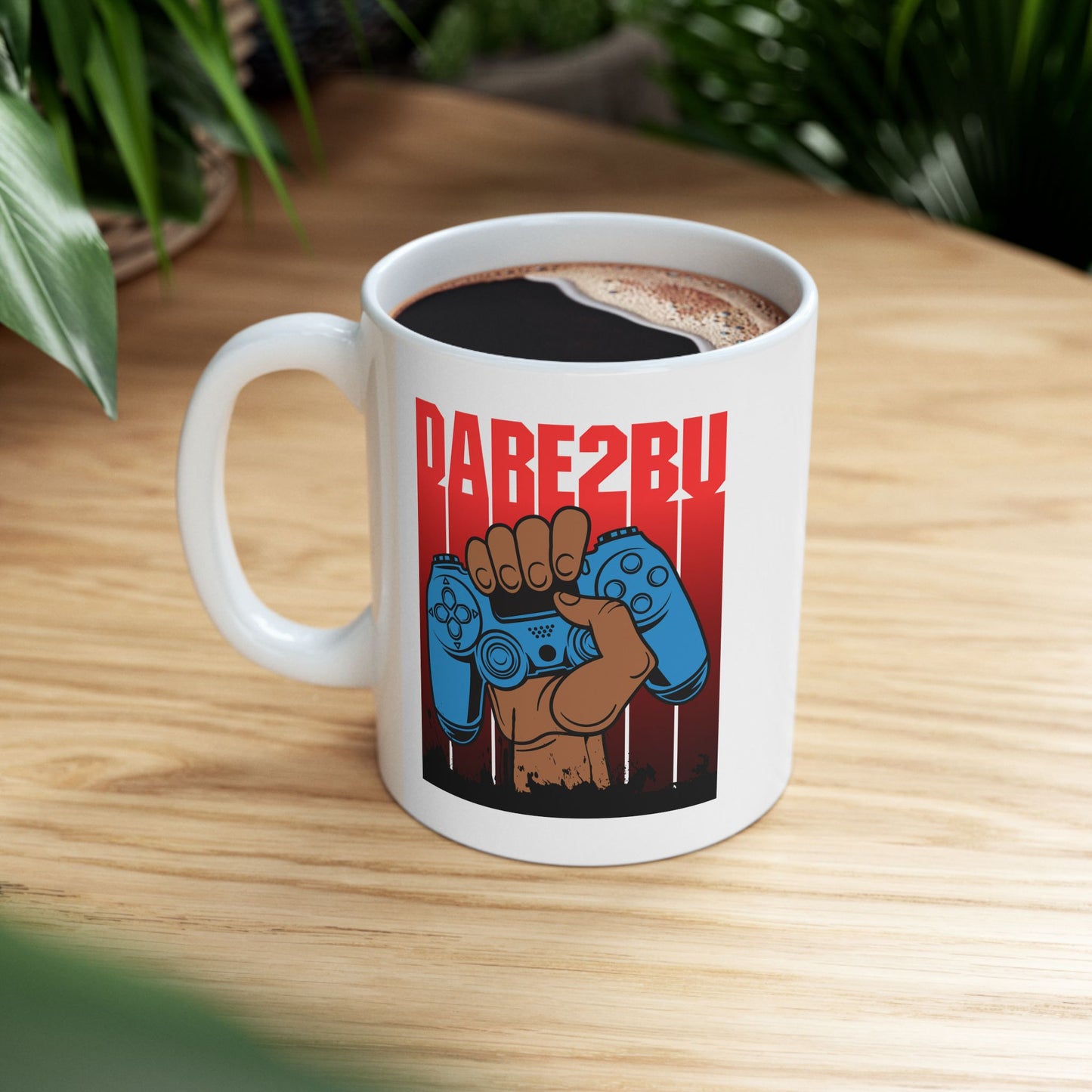 Gamer Fist Ceramic Mug — Blue Controller 'RARE2BU' Retro Gaming Coffee Cup (11oz/15oz)