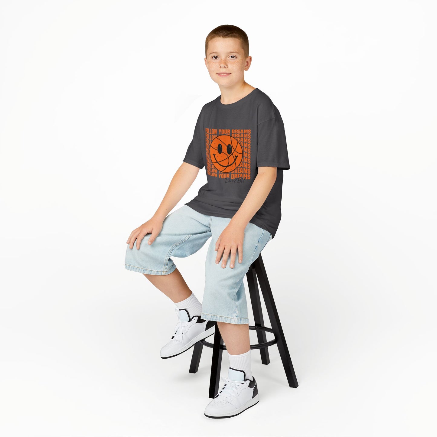 Kids Tee — 'Follow Your Dreams' Smiley Basketball Graphic