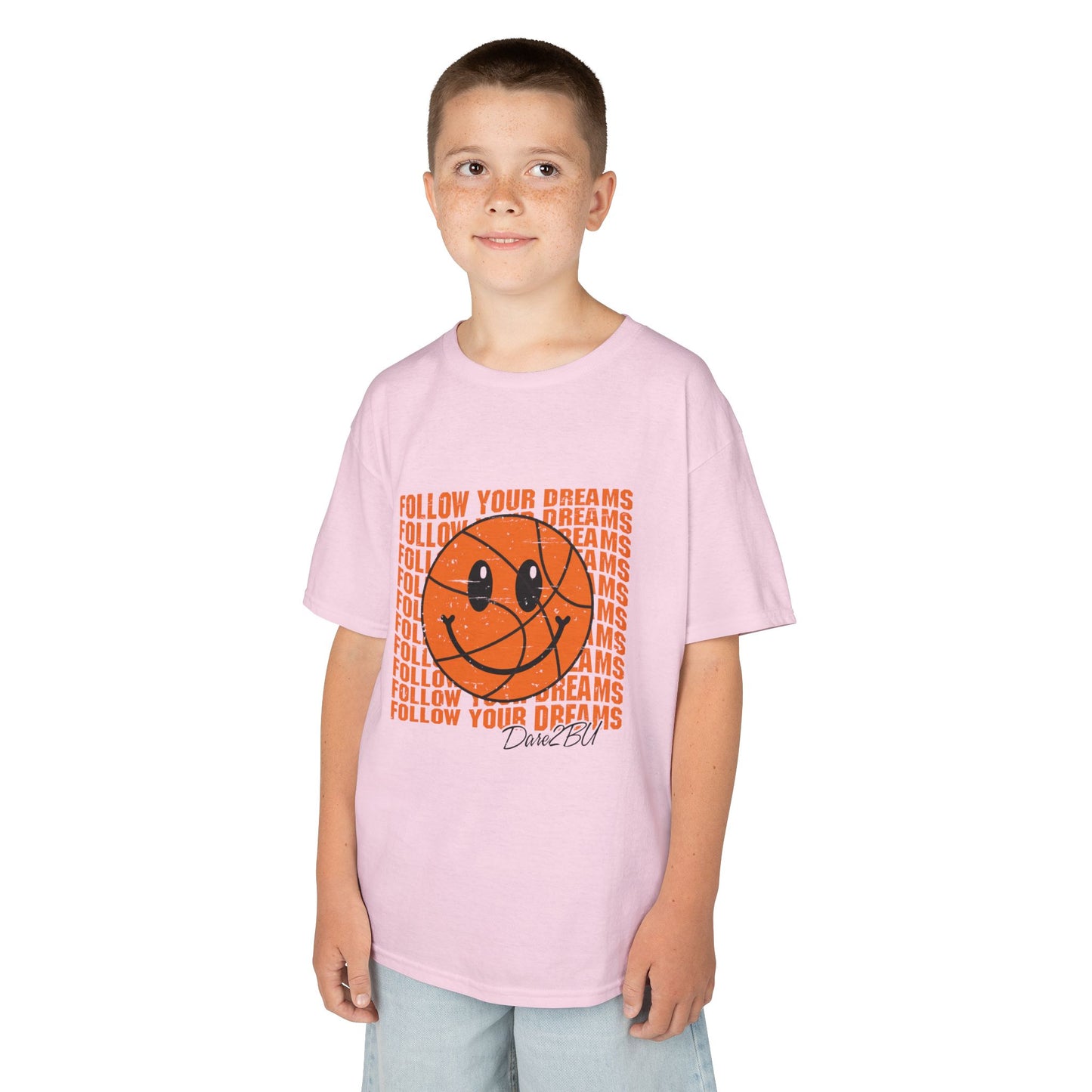 Kids Tee — 'Follow Your Dreams' Smiley Basketball Graphic