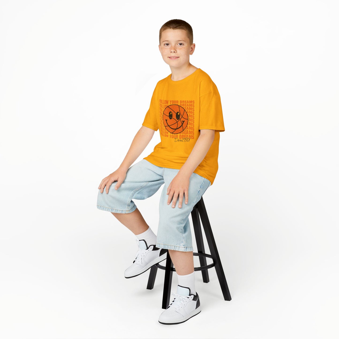 Kids Tee — 'Follow Your Dreams' Smiley Basketball Graphic