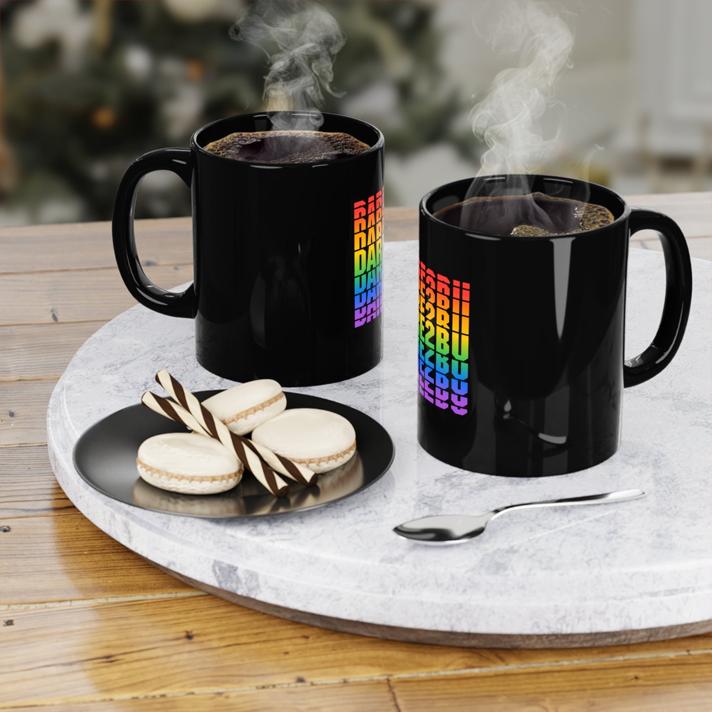 Rainbow 'DARE2BU' Black Coffee Mug – Pride Inspiration