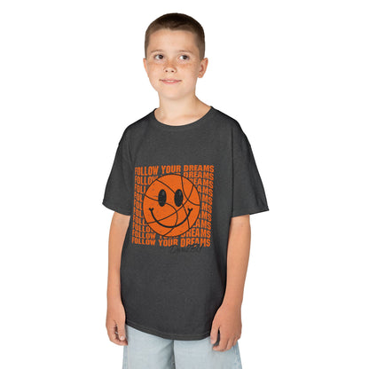 Kids Tee — 'Follow Your Dreams' Smiley Basketball Graphic