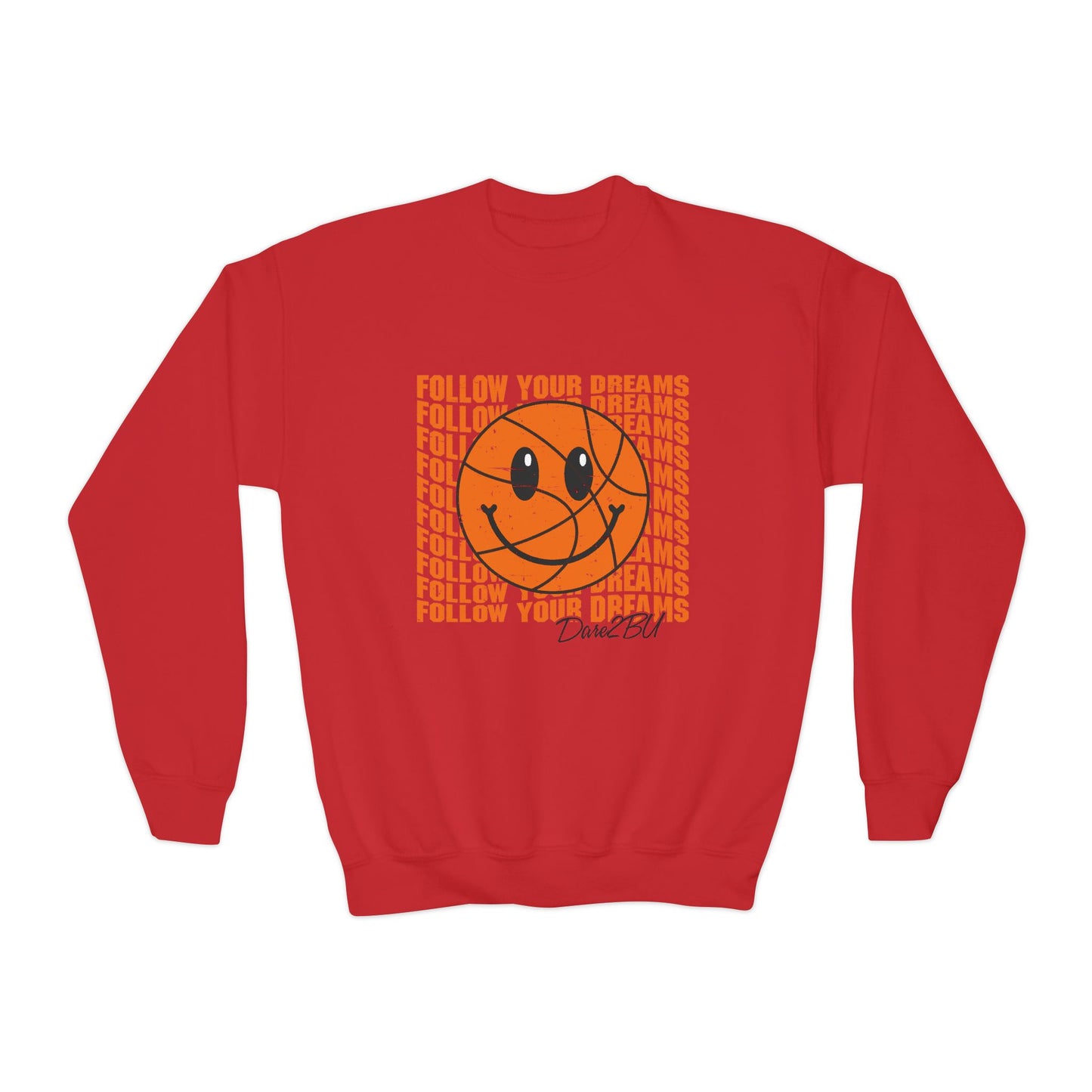 Youth Crewneck Sweatshirt - "Follow Your Dreams" Smiley Basketball Graphic