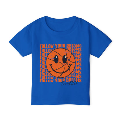 Toddler T-Shirt — 'Follow Your Dreams' Smiley Basketball Graphic