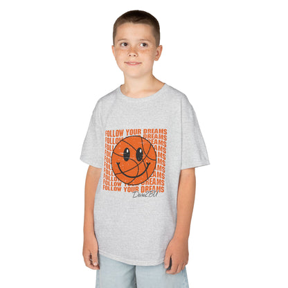 Kids Tee — 'Follow Your Dreams' Smiley Basketball Graphic