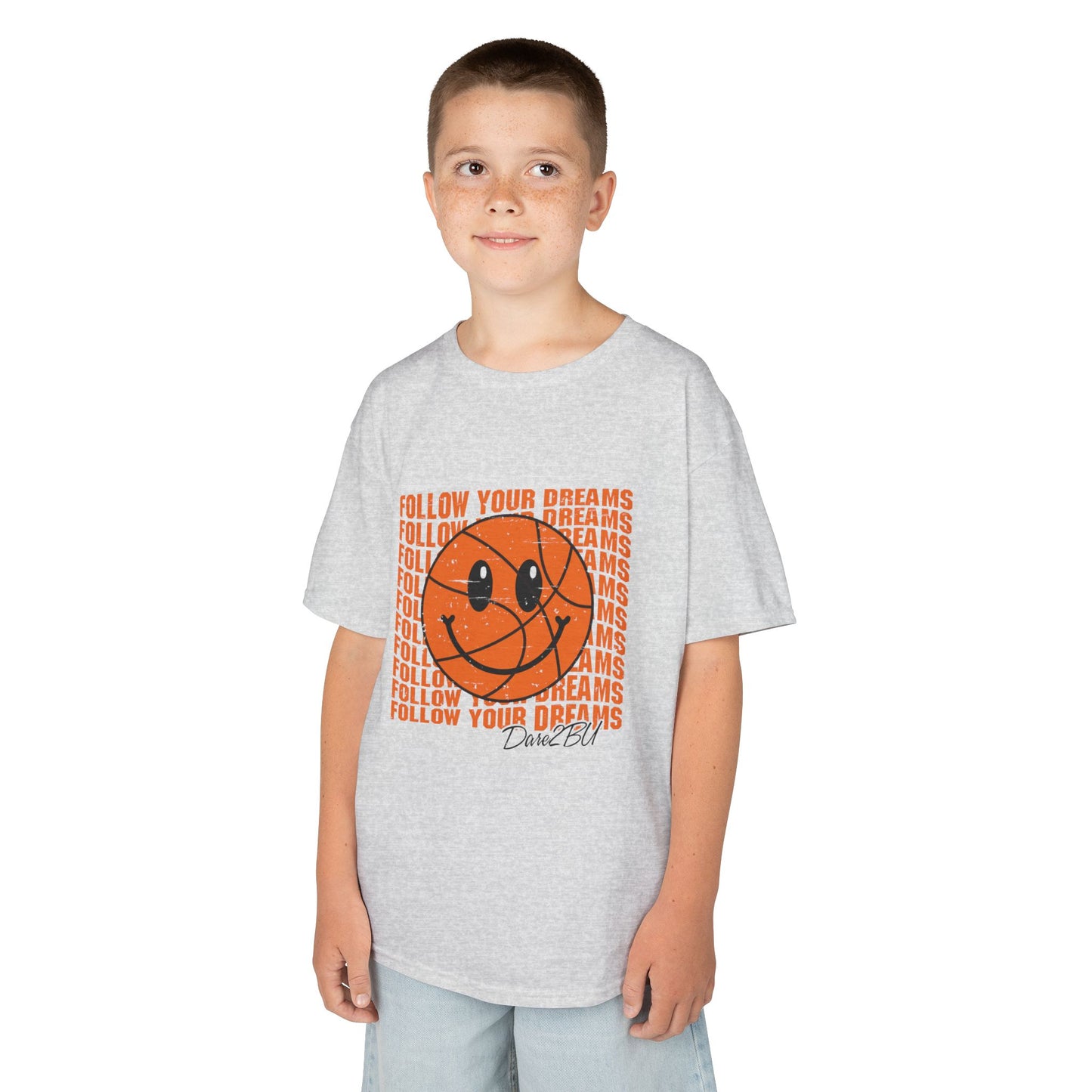 Kids Tee — 'Follow Your Dreams' Smiley Basketball Graphic