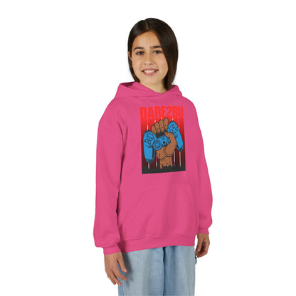 Gaming Fist Youth Hoodie – 'DARE2BU' Controller Graphic Sweatshirt