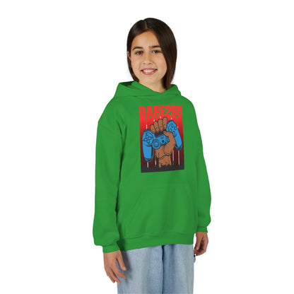 Gaming Fist Youth Hoodie – 'DARE2BU' Controller Graphic Sweatshirt