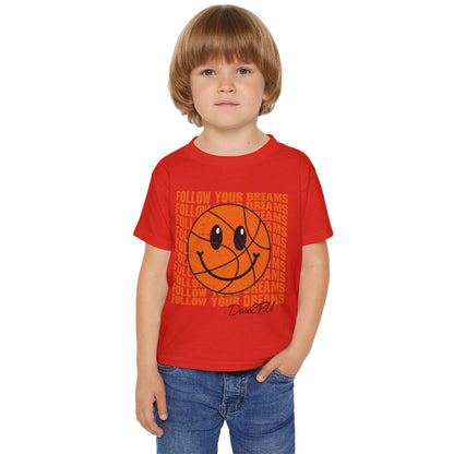 Toddler T-Shirt — 'Follow Your Dreams' Smiley Basketball Graphic