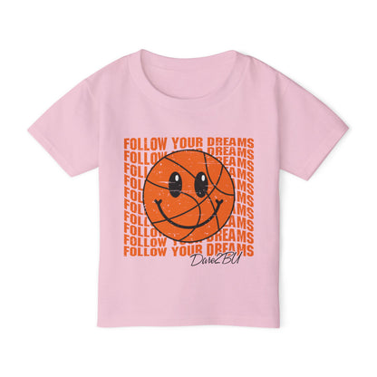 Toddler T-Shirt — 'Follow Your Dreams' Smiley Basketball Graphic