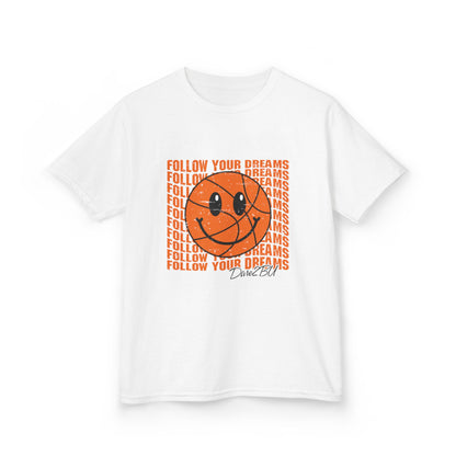 Kids Tee — 'Follow Your Dreams' Smiley Basketball Graphic