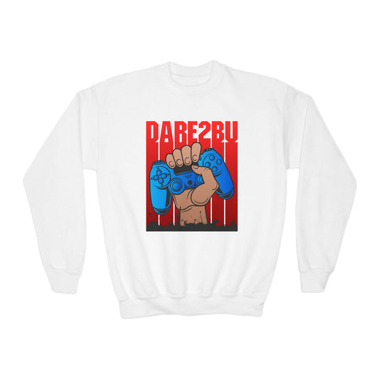 Youth Crewneck Sweatshirt – 'DARE2B U' Gaming Fist Print
