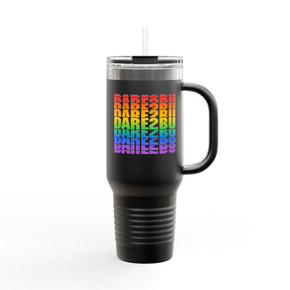 40oz Insulated Travel Mug — Rainbow "DARE2BU" Text Design