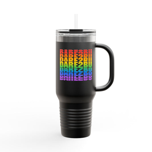 40oz Insulated Travel Mug — Rainbow "DARE2BU" Text Design