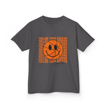 Kids Tee — 'Follow Your Dreams' Smiley Basketball Graphic