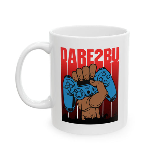 Gamer Fist Ceramic Mug — Blue Controller 'RARE2BU' Retro Gaming Coffee Cup (11oz/15oz)