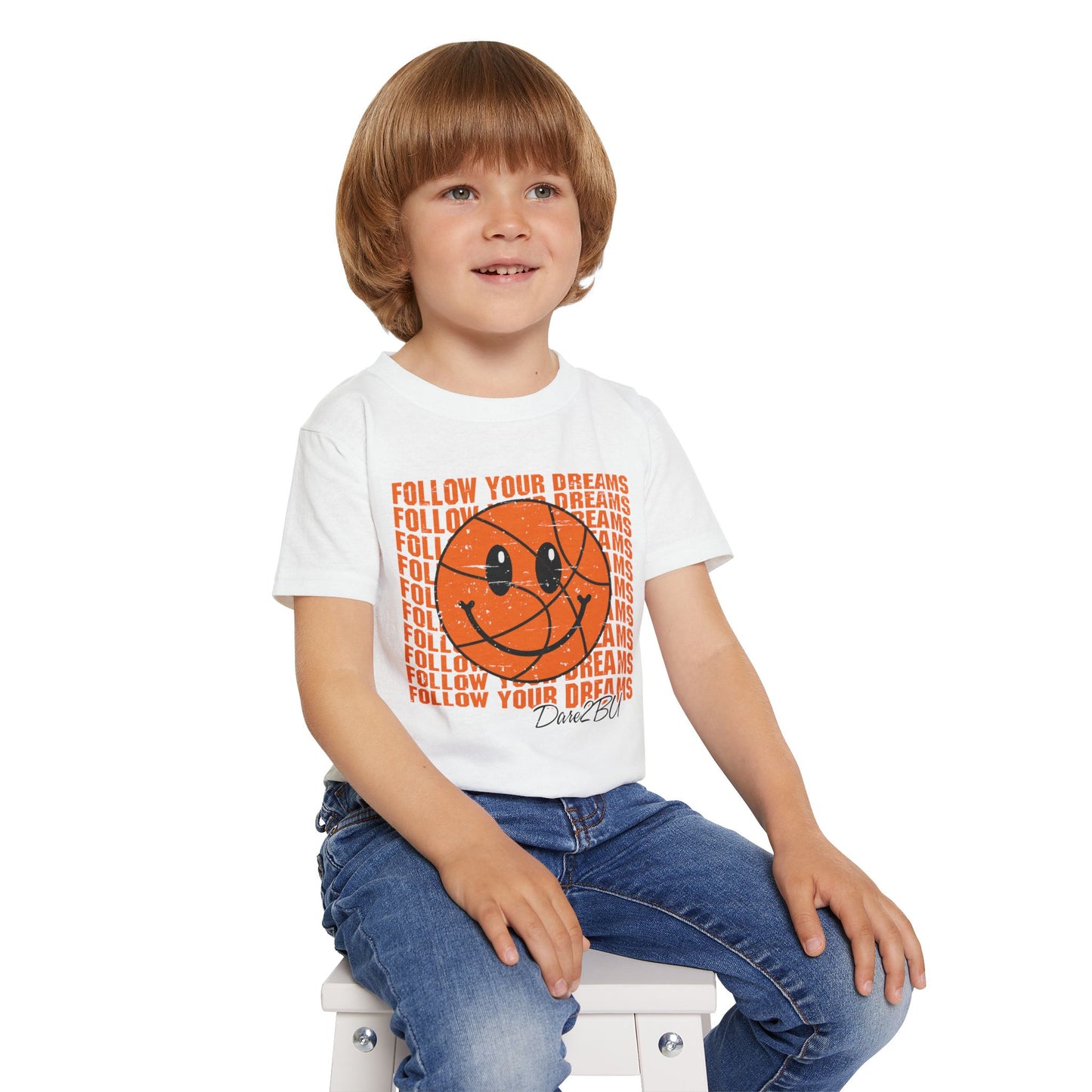 Toddler T-Shirt — 'Follow Your Dreams' Smiley Basketball Graphic