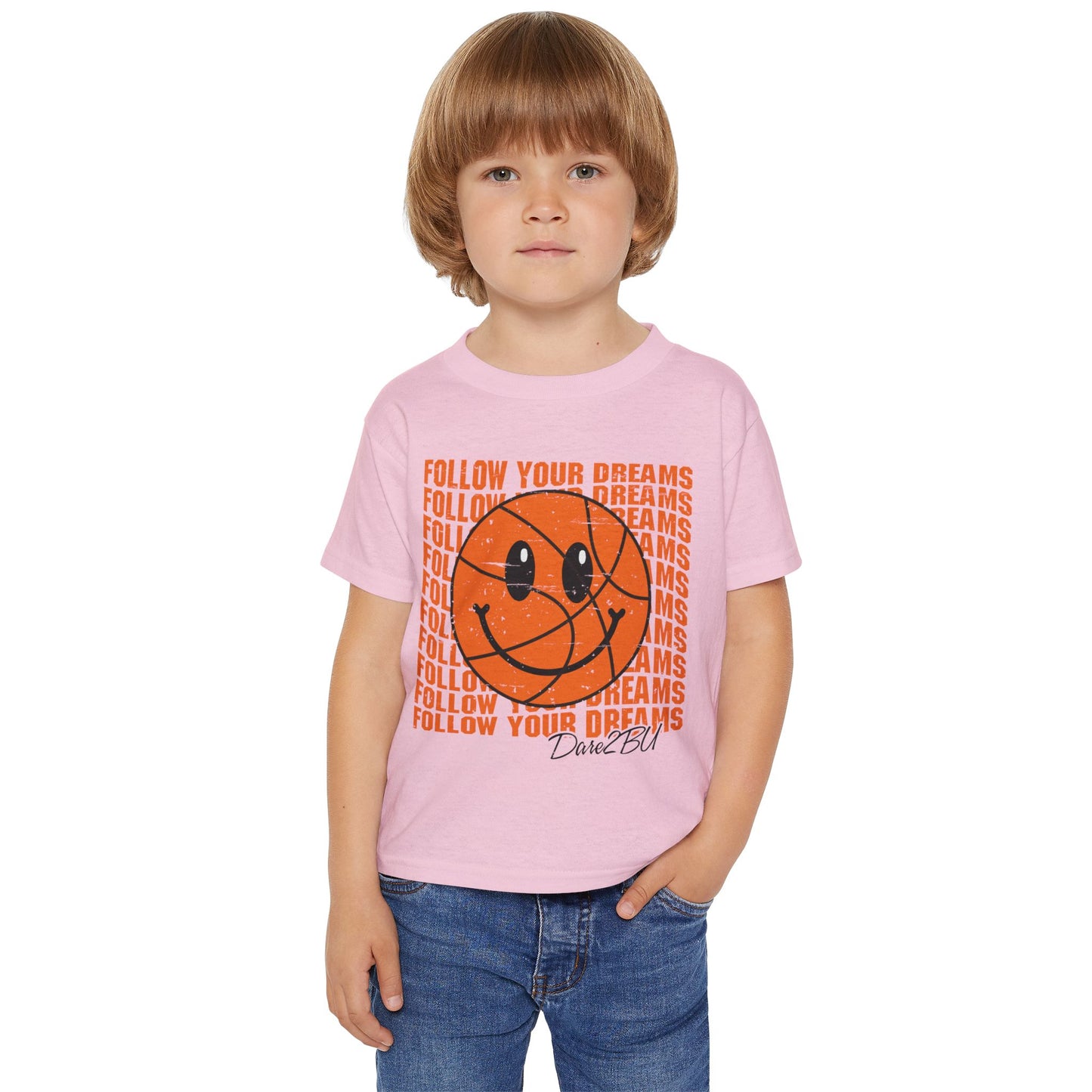 Toddler T-Shirt — 'Follow Your Dreams' Smiley Basketball Graphic