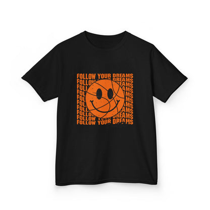 Kids Tee — 'Follow Your Dreams' Smiley Basketball Graphic