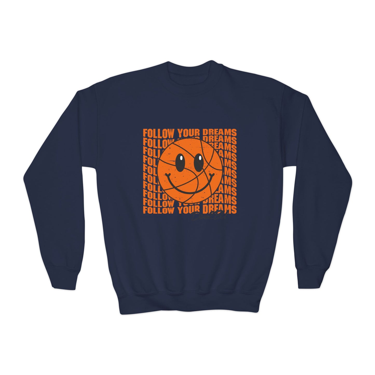 Youth Crewneck Sweatshirt - "Follow Your Dreams" Smiley Basketball Graphic