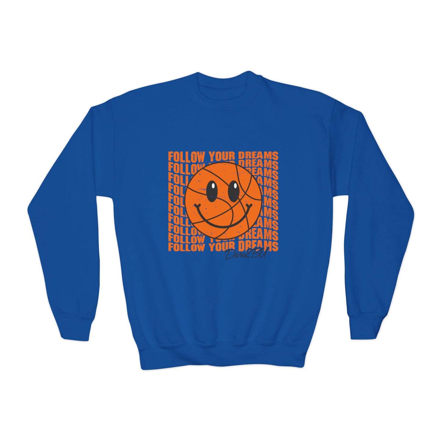 Youth Crewneck Sweatshirt - "Follow Your Dreams" Smiley Basketball Graphic