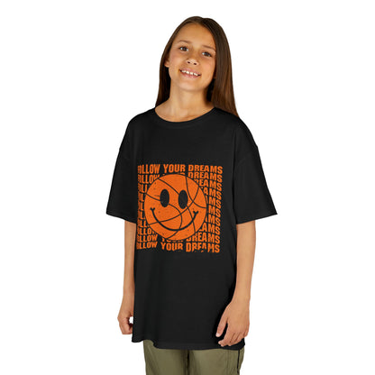 Kids Tee — 'Follow Your Dreams' Smiley Basketball Graphic