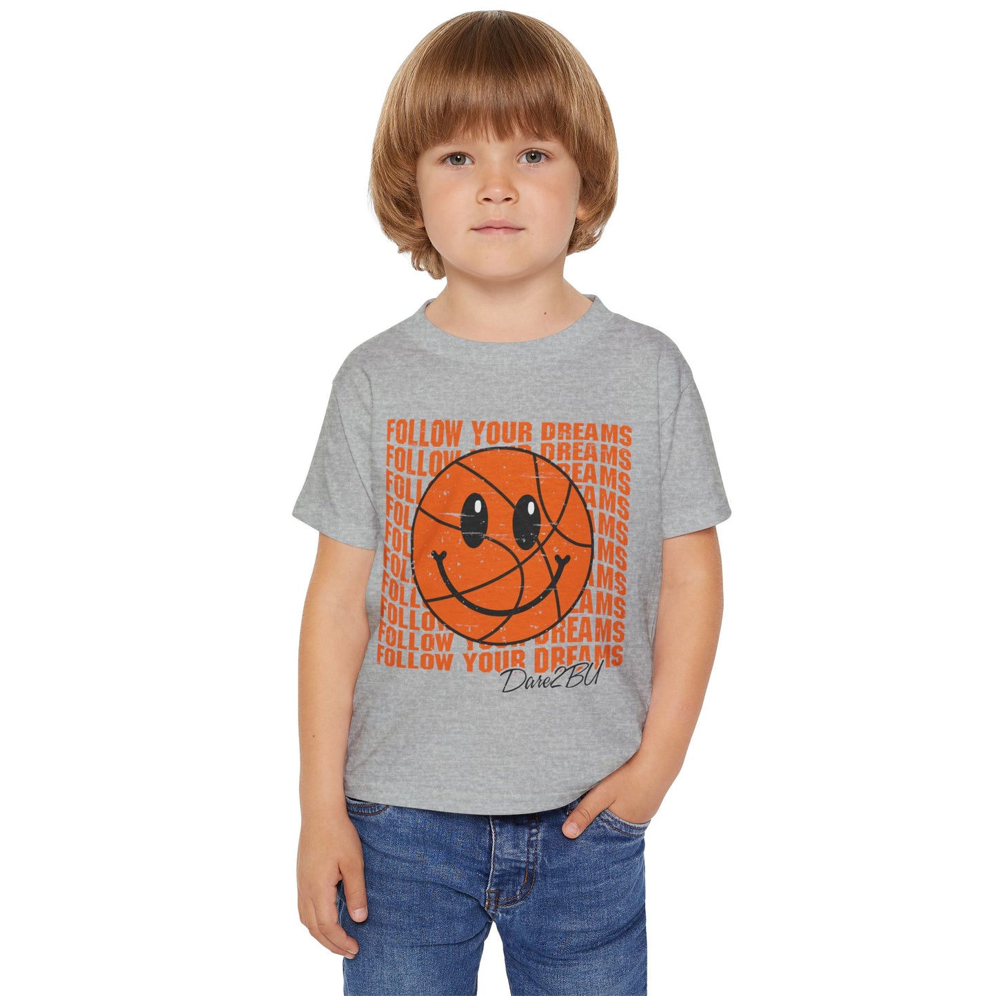 Toddler T-Shirt — 'Follow Your Dreams' Smiley Basketball Graphic