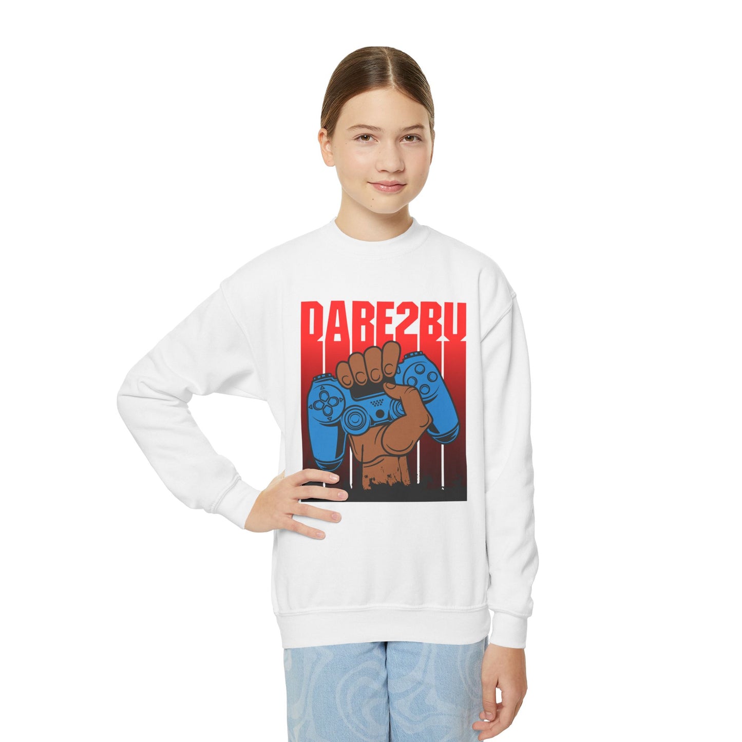 Youth Gamer Crewneck Sweatshirt – "GAME2BU" Retro Controller Graphic