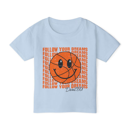 Toddler T-Shirt — 'Follow Your Dreams' Smiley Basketball Graphic