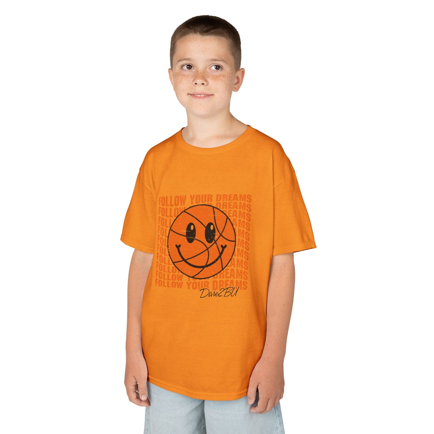 Kids Tee — 'Follow Your Dreams' Smiley Basketball Graphic