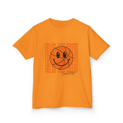 Kids Tee — 'Follow Your Dreams' Smiley Basketball Graphic
