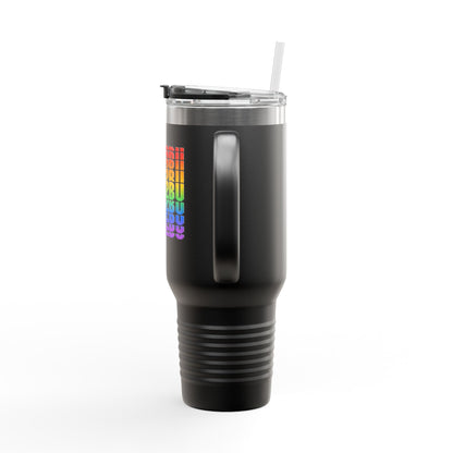 40oz Insulated Travel Mug — Rainbow "DARE2BU" Text Design
