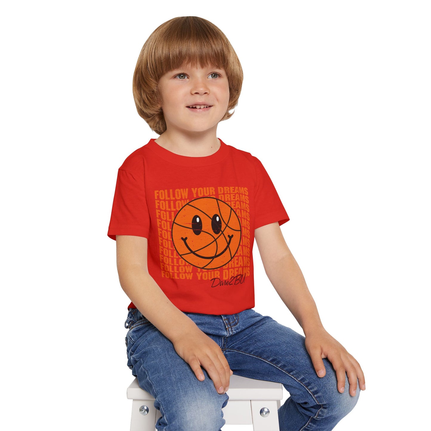 Toddler T-Shirt — 'Follow Your Dreams' Smiley Basketball Graphic