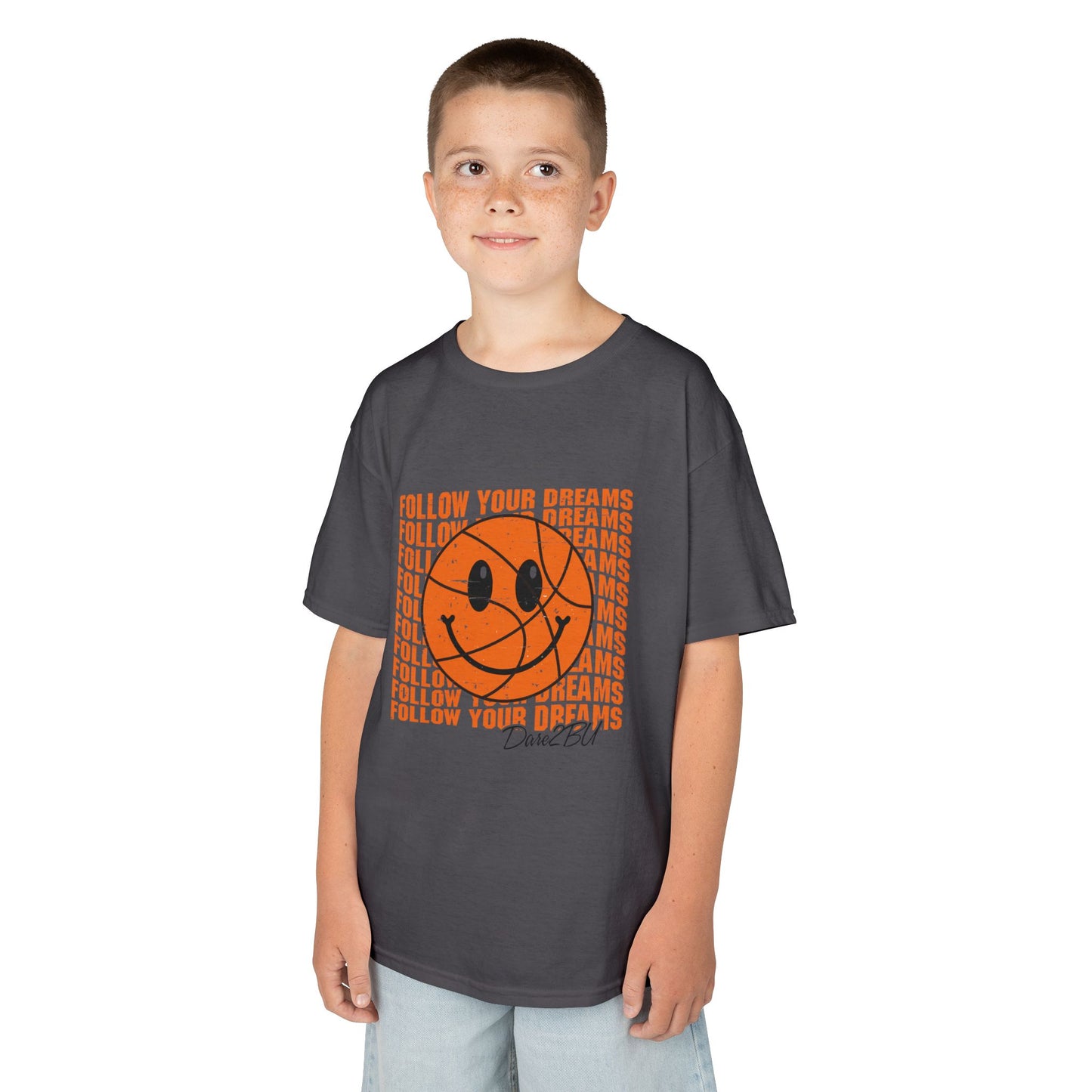 Kids Tee — 'Follow Your Dreams' Smiley Basketball Graphic