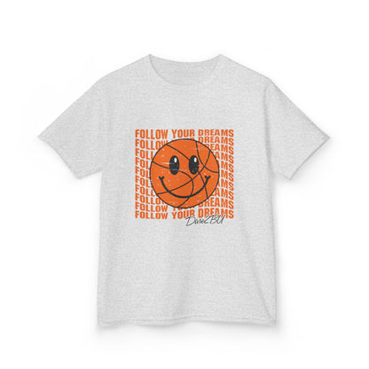 Kids Tee — 'Follow Your Dreams' Smiley Basketball Graphic