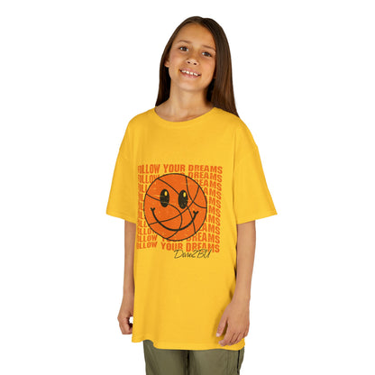 Kids Tee — 'Follow Your Dreams' Smiley Basketball Graphic