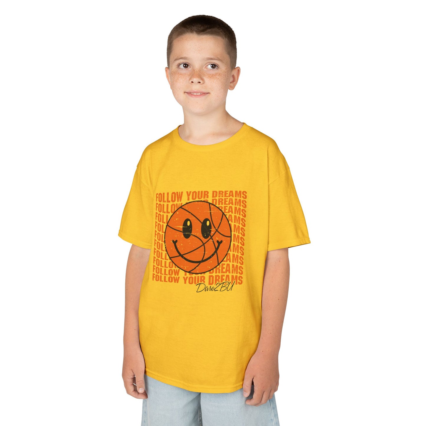 Kids Tee — 'Follow Your Dreams' Smiley Basketball Graphic