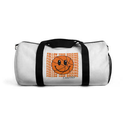 Follow Your Dreams Basketball Smiley Duffel Bag — Motivational Sports Weekender