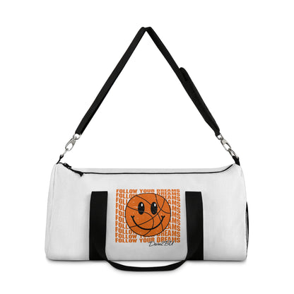 Follow Your Dreams Basketball Smiley Duffel Bag — Motivational Sports Weekender