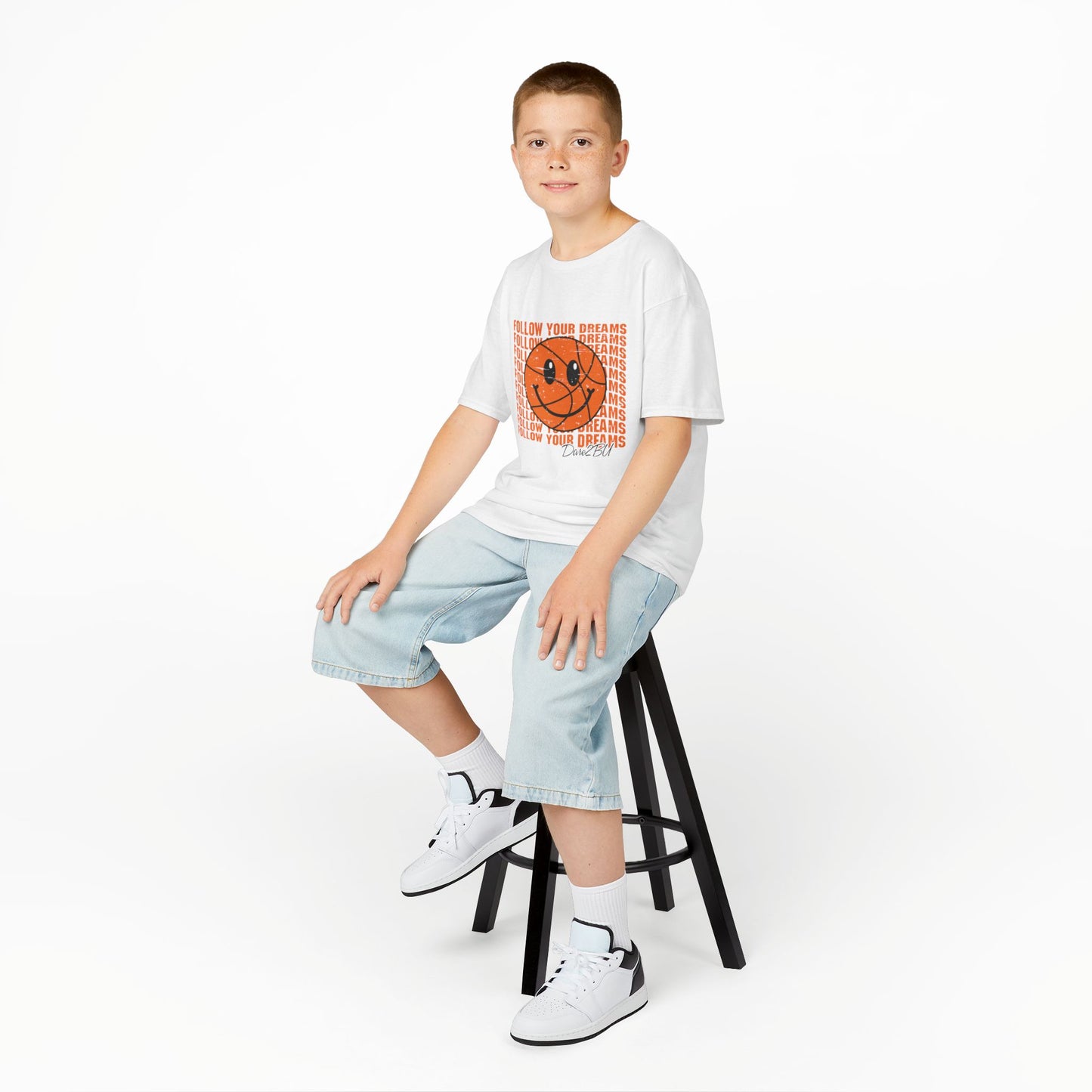 Kids Tee — 'Follow Your Dreams' Smiley Basketball Graphic