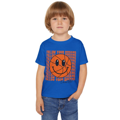 Toddler T-Shirt — 'Follow Your Dreams' Smiley Basketball Graphic