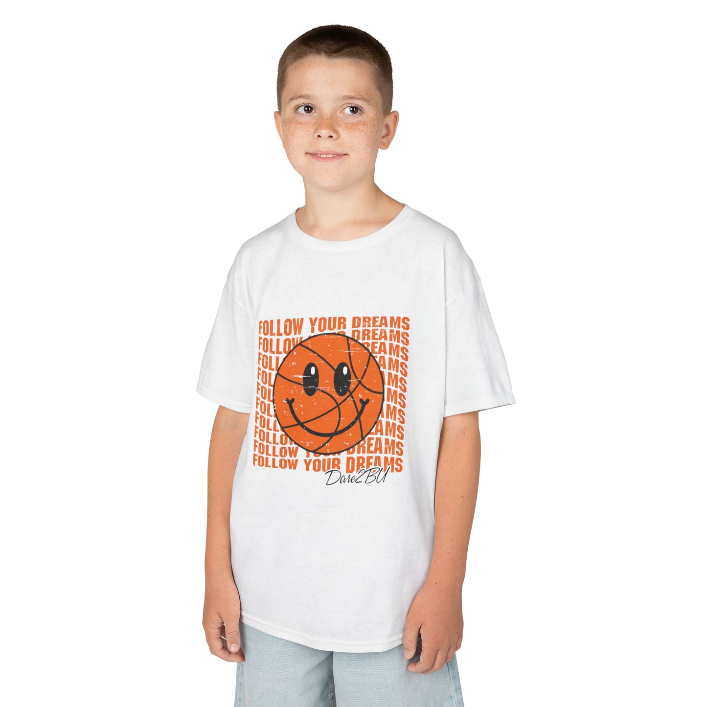 Kids Tee — 'Follow Your Dreams' Smiley Basketball Graphic