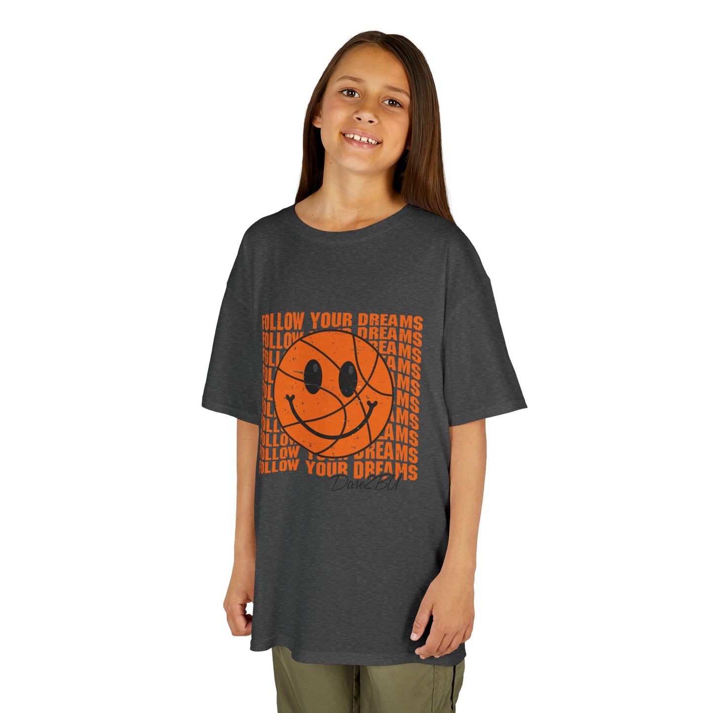Kids Tee — 'Follow Your Dreams' Smiley Basketball Graphic
