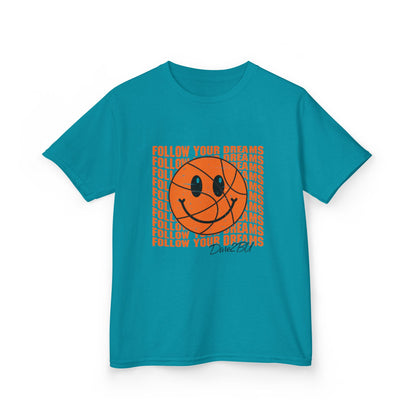 Kids Tee — 'Follow Your Dreams' Smiley Basketball Graphic