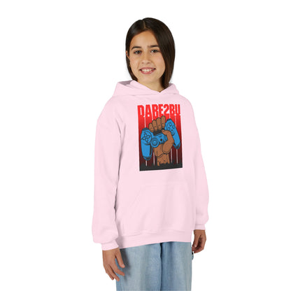 Gaming Fist Youth Hoodie – 'DARE2BU' Controller Graphic Sweatshirt