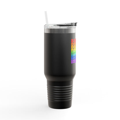 40oz Insulated Travel Mug — Rainbow "DARE2BU" Text Design