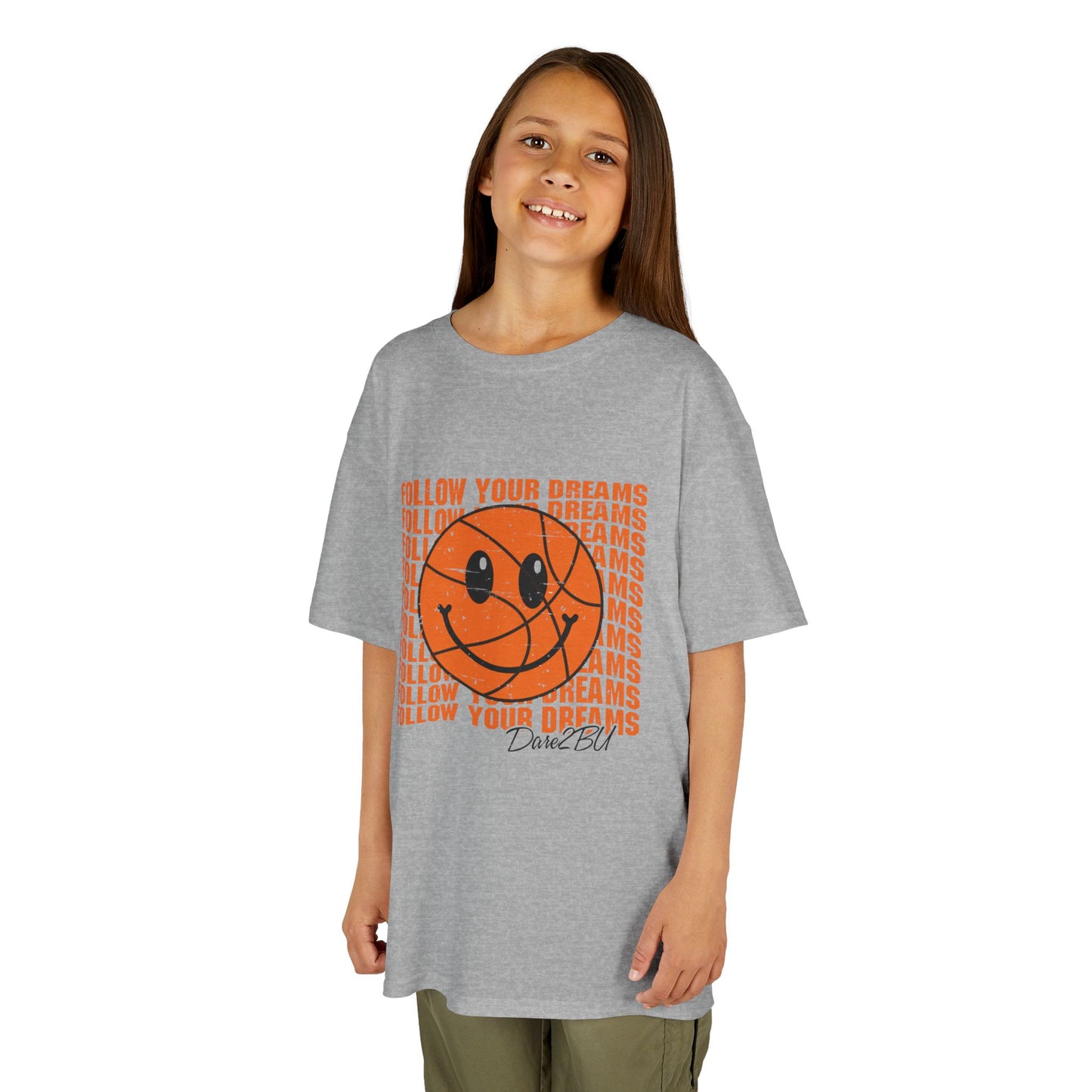 Kids Tee — 'Follow Your Dreams' Smiley Basketball Graphic